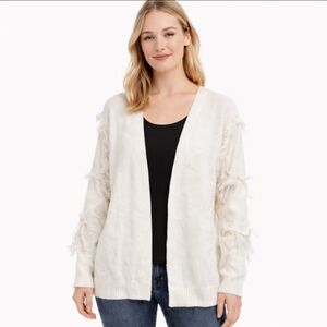 Bibi White Fringe Knit Open Spandex Blend Cardigan Womens Sz Med